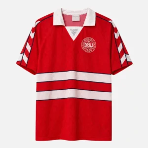 Danmarks røde match issue hjemmetrøje fra 1988 med DBU-logo og Hummel-chevrons – nummer 12 Molnar i størrelse L