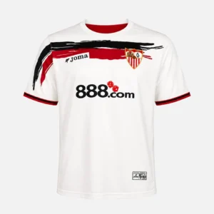 Sevilla FC hjemmebanetrøje i hvid fra 2006/07 med røde og sorte detaljer, Joma-logo, klublogo og 888.com sponsor.